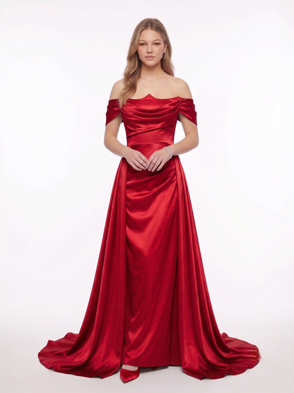 Langes Abendkleid mit U-Boot-Ausschnitt und Drapierung E370