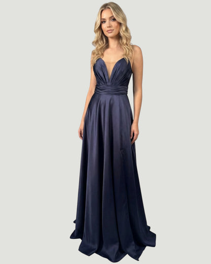 Elegantes Satin-Abendkleid mit V-Ausschnitt E293