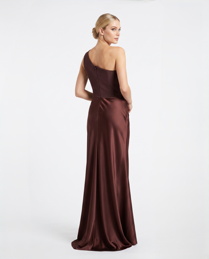 One-Shoulder Satinabendkleid mit Drapierung e387
