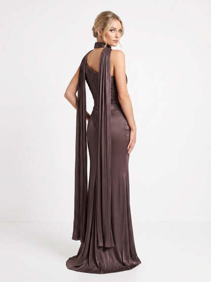Asymmetrisches One-Shoulder Abendkleid in Champagner Beschreibung: e399