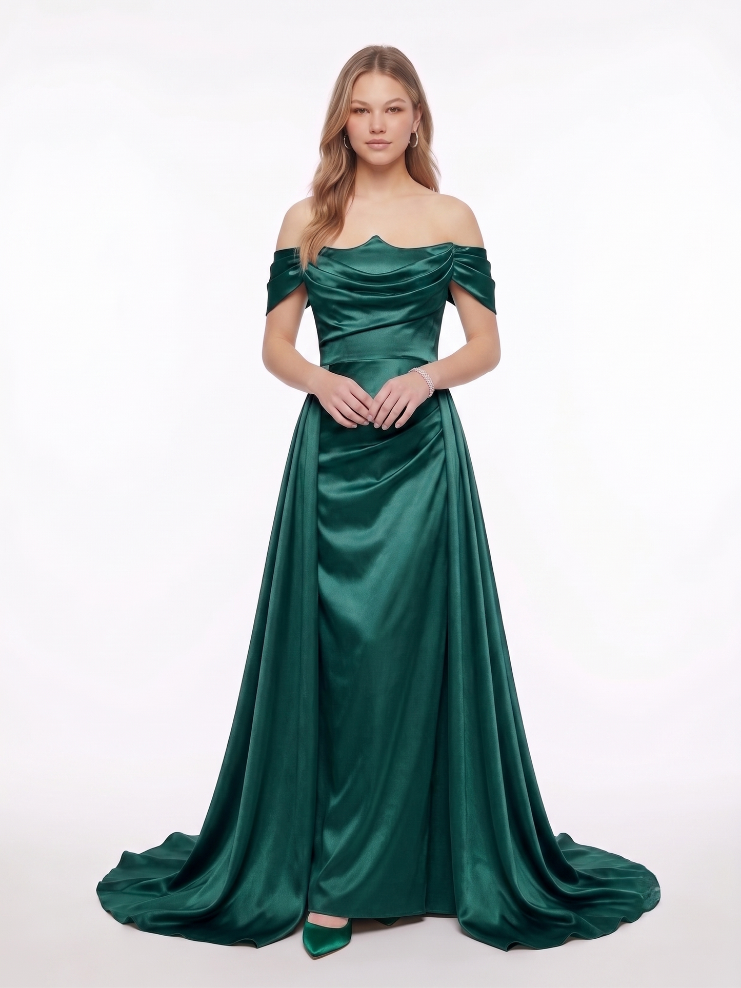 Langes Abendkleid mit U-Boot-Ausschnitt und Drapierung E370
