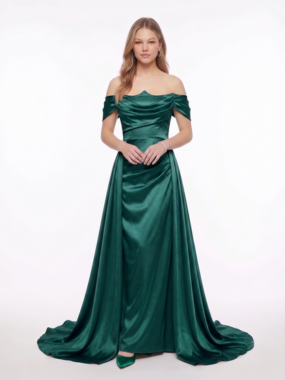 Langes Abendkleid mit U-Boot-Ausschnitt und Drapierung E370