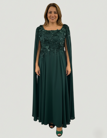 Elegantes Abendkleid mit Pailletten und Cape-Ärmeln E292
