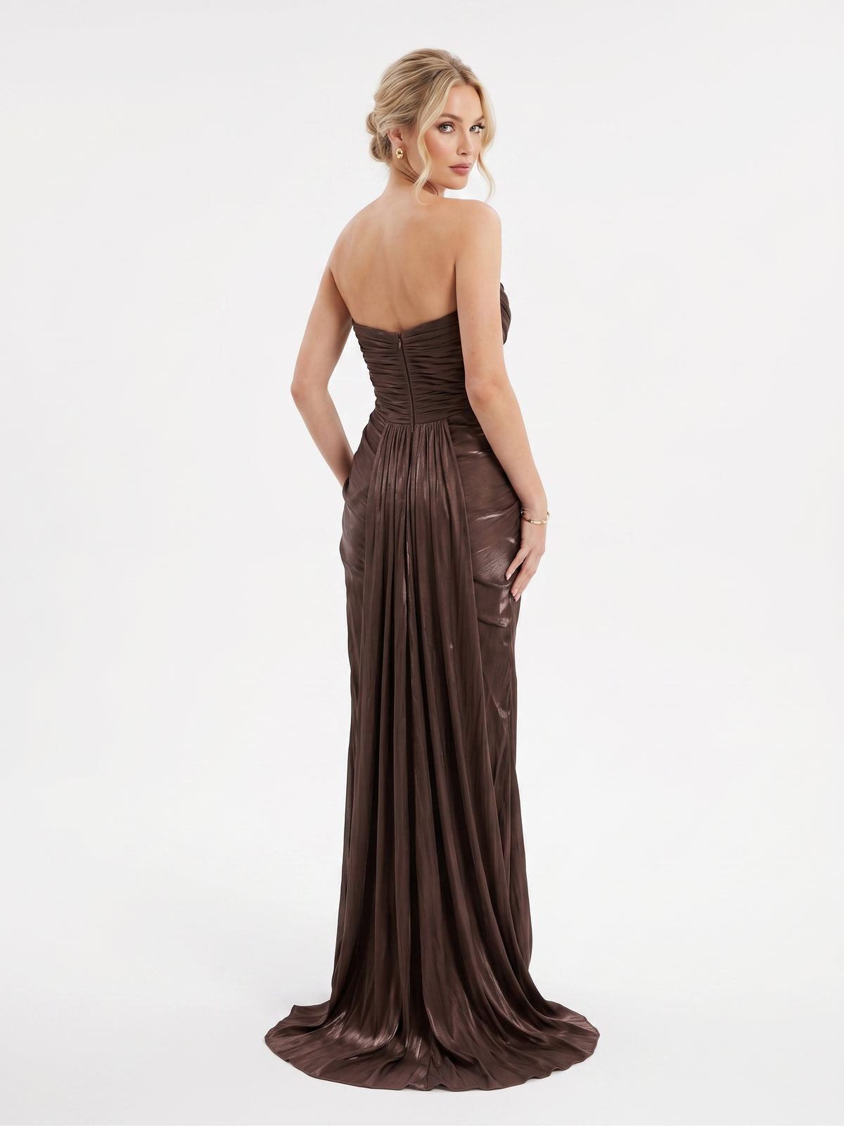 Drapiertes Corsagen-Abendkleid mit hohem Schlitz e394