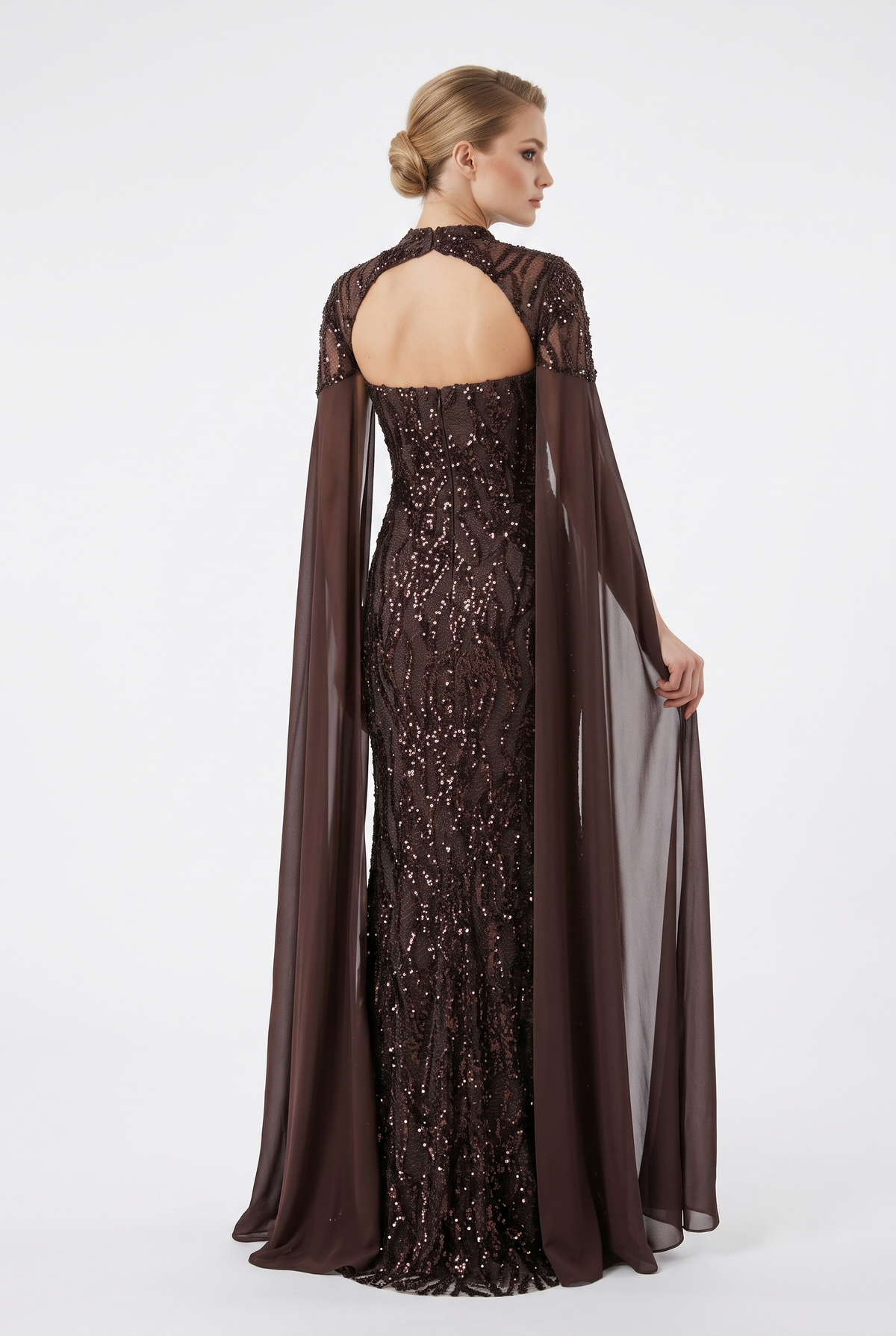 Pailletten-Abendkleid mit Chiffon-Cape e392