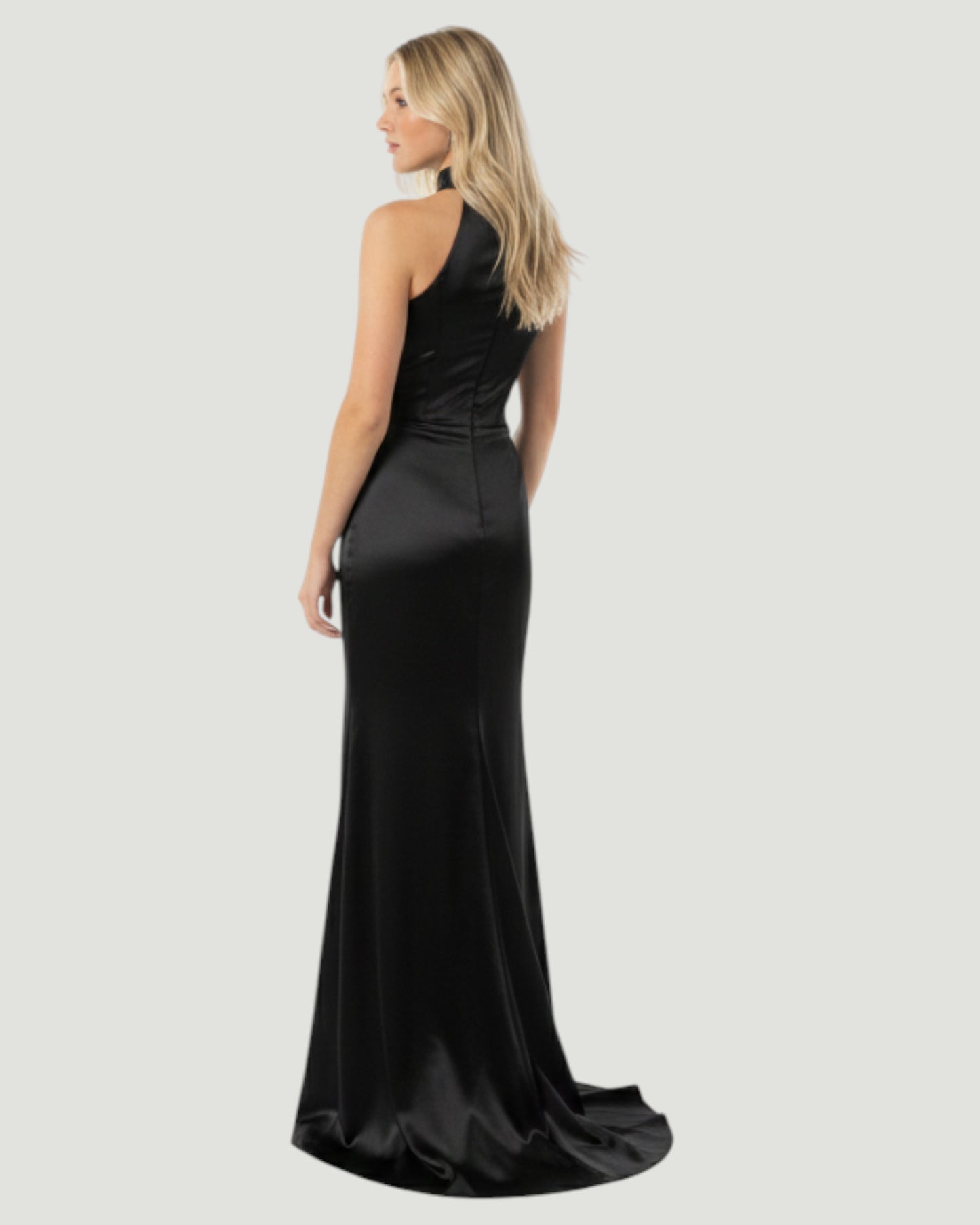 Drapiertes Satin-Kleid mit Neckholder - E277