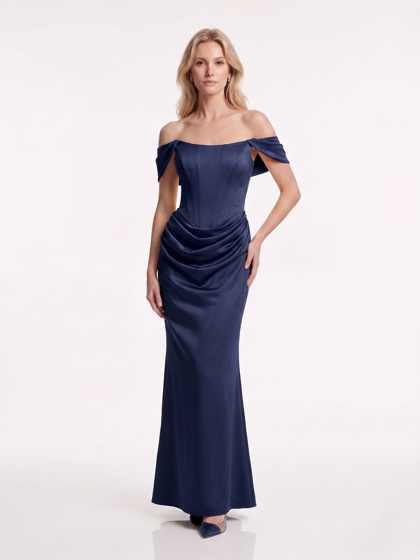 Schulterfreies Abendkleid mit Drapierung e385
