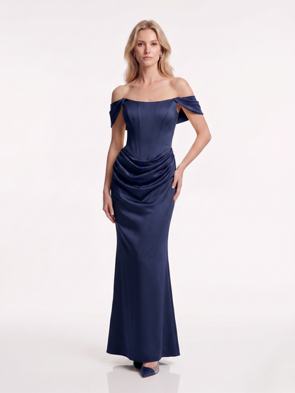 Schulterfreies Abendkleid mit Drapierung e385