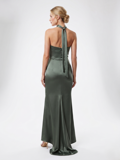 Satinabendkleid mit Wasserfallausschnitt   E283