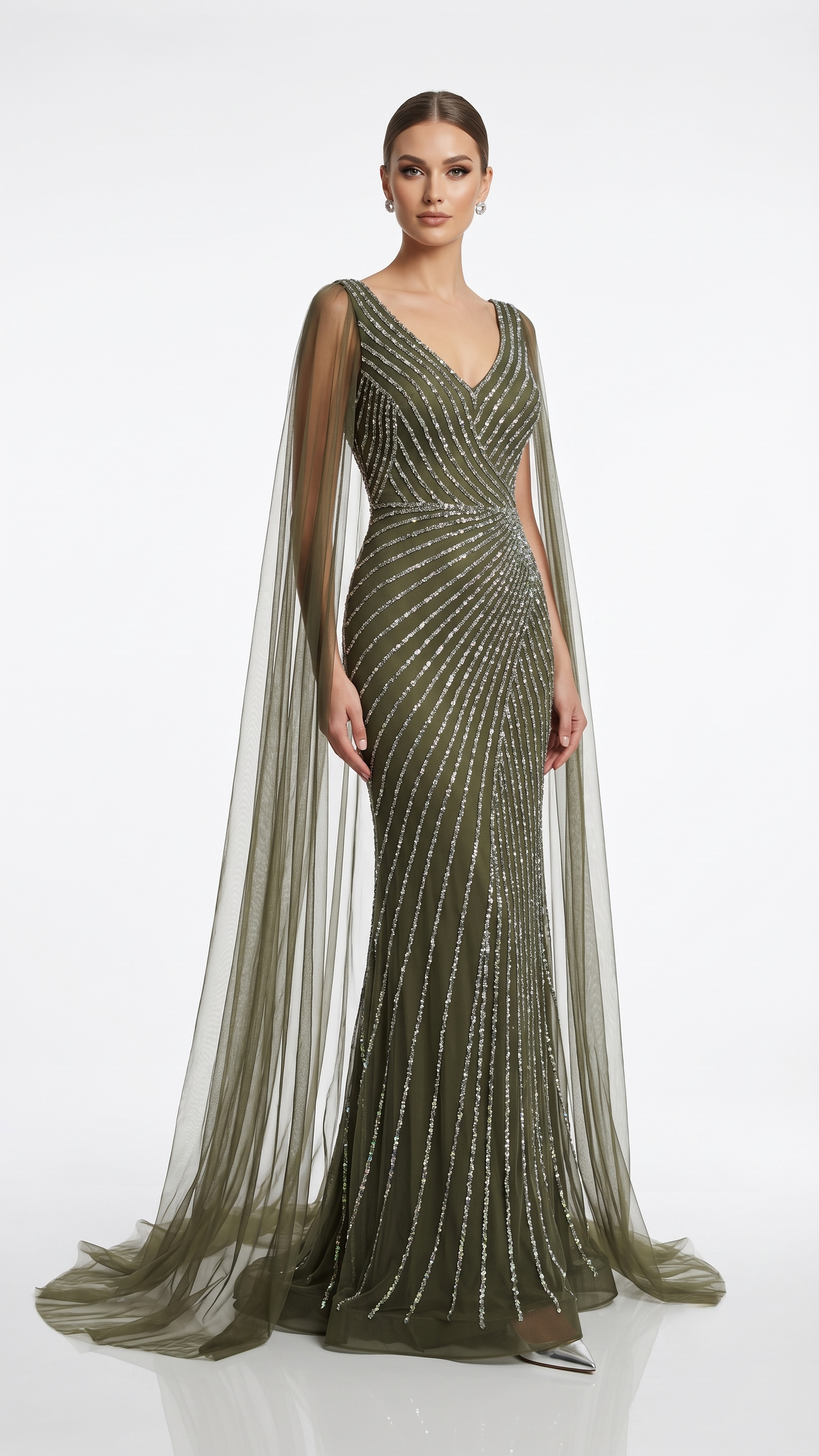 Pailletten-Abendkleid mit Cape-Ärmeln E307