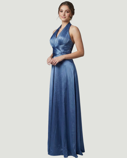 Elegantes Satin-Abendkleid mit Plissee E296
