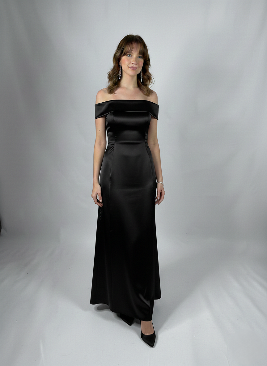 Schulterfreies Langes Abendkleid aus Satin E367