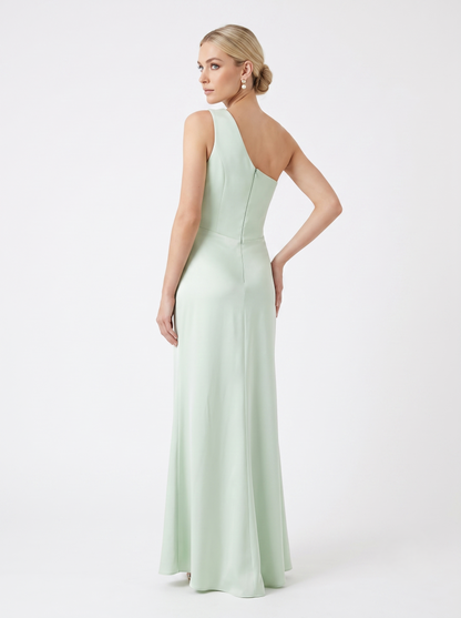 One-Shoulder Satinabendkleid mit Drapierung e387
