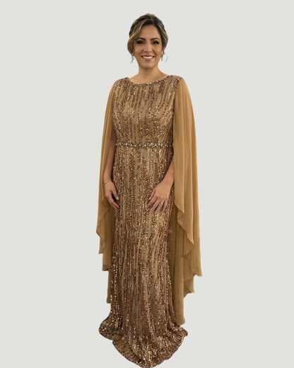 Langes Pailletten-Abendkleid mit Cape-Ärmeln&nbsp - E288