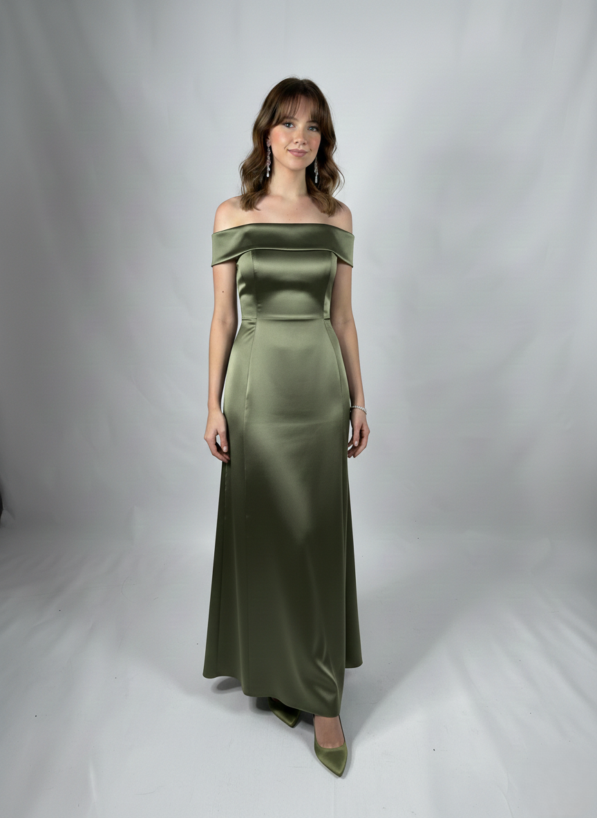 Schulterfreies Langes Abendkleid aus Satin E367