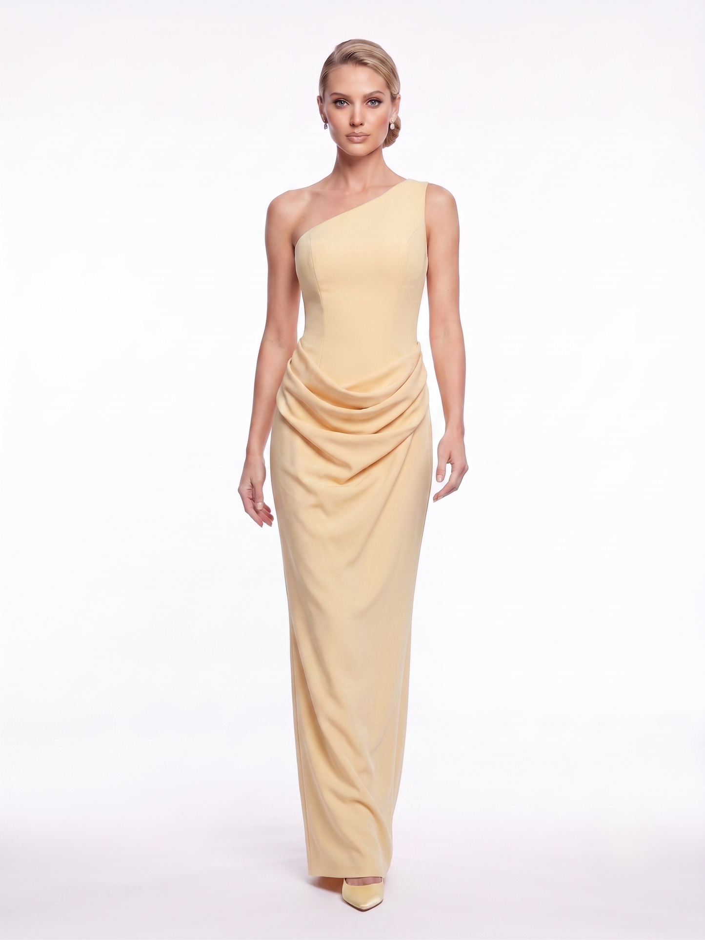One-Shoulder Satinabendkleid mit Drapierung e387