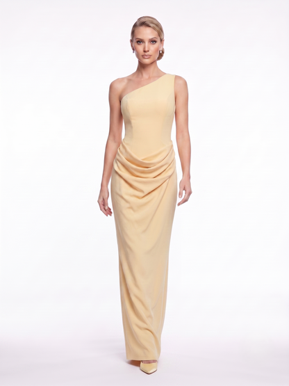 One-Shoulder Satinabendkleid mit Drapierung e387
