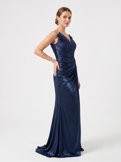 Metallic-Abendkleid mit Drapierung e391