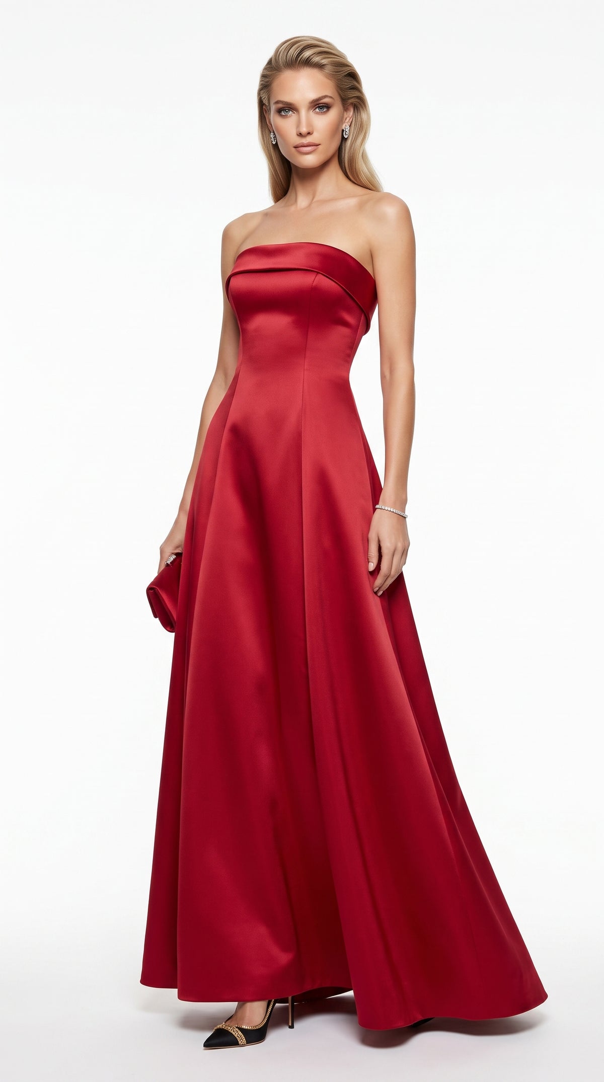 Schulterfreies Langes Abendkleid aus Satin E367