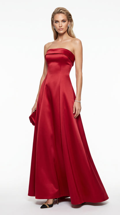 Schulterfreies Langes Abendkleid aus Satin E367