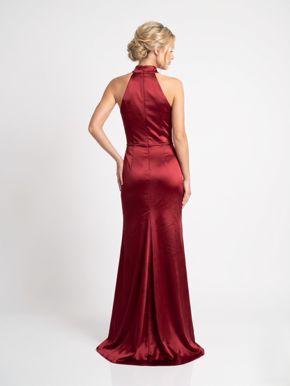 Drapiertes Satin-Kleid mit Neckholder - E277