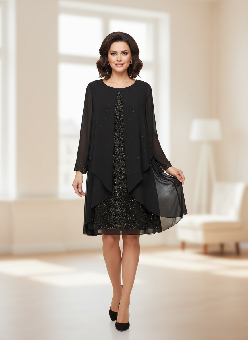 Elegantes Abendkleid mit Chiffon-Lagen E405