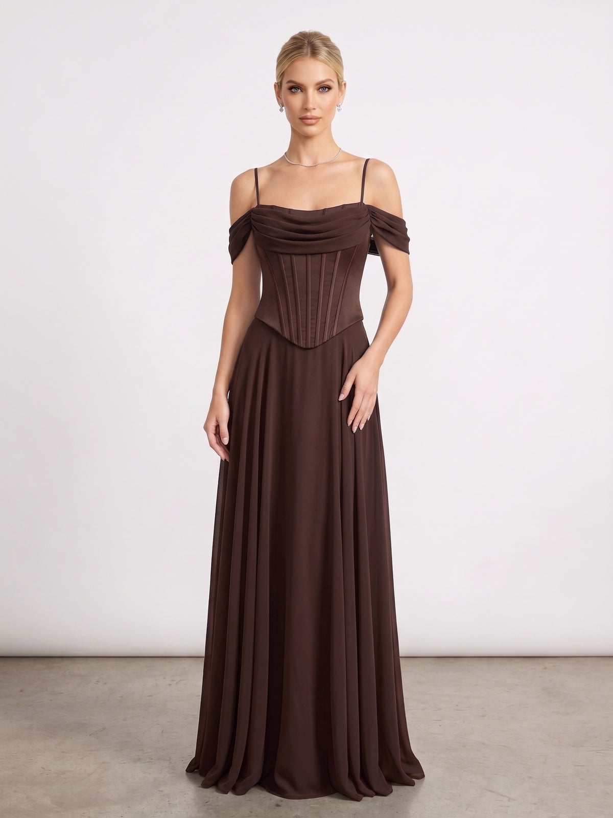 Elegantes fließendes Korsett-Abendkleid in Hellblau Beschreibung: e411