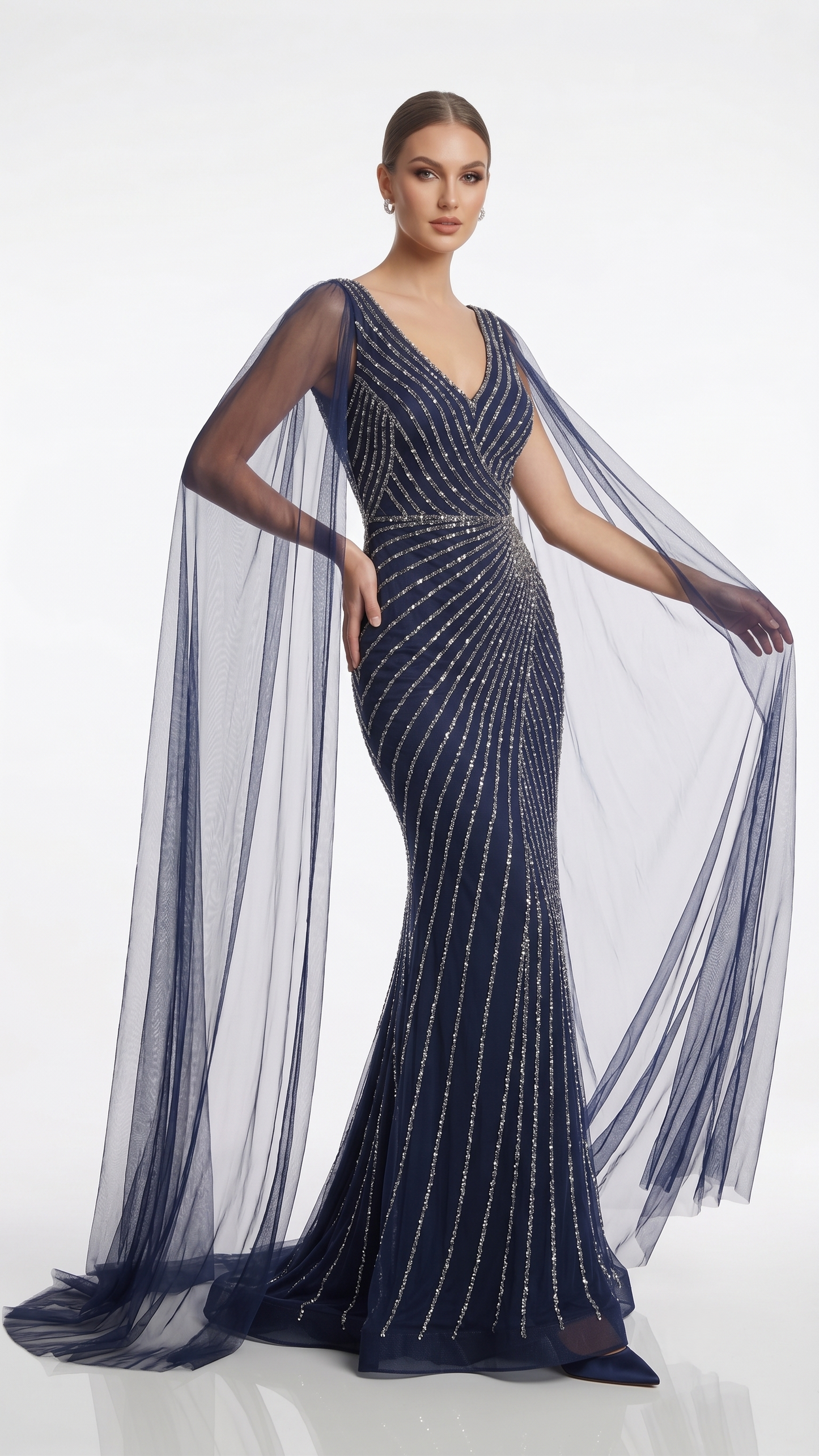 Pailletten-Abendkleid mit Cape-Ärmeln E307