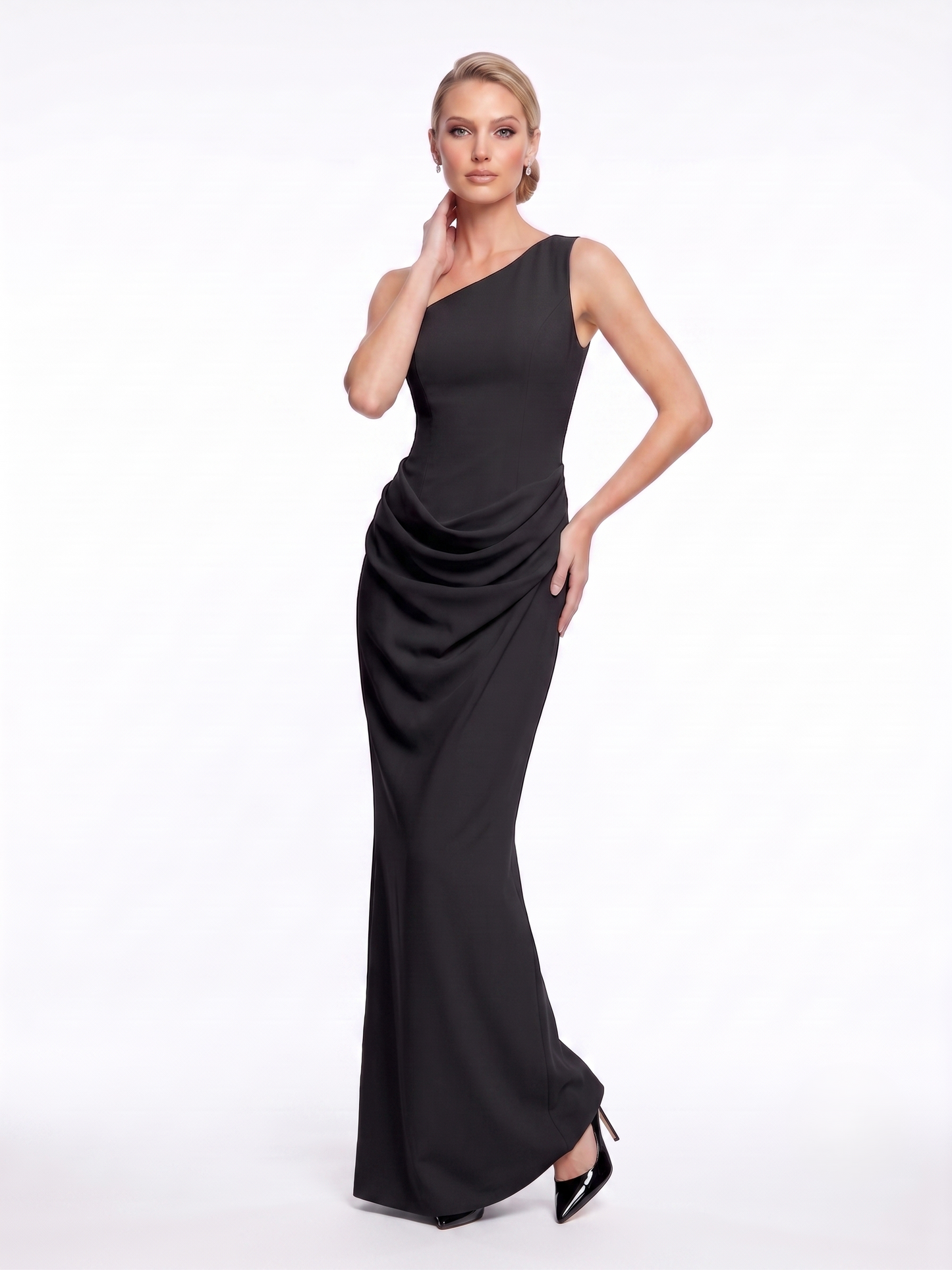 One-Shoulder Satinabendkleid mit Drapierung e387