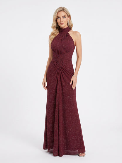 Elegantes Neckholder-Abendkleid mit Drapierung in Mintgrün Beschreibung: e410
