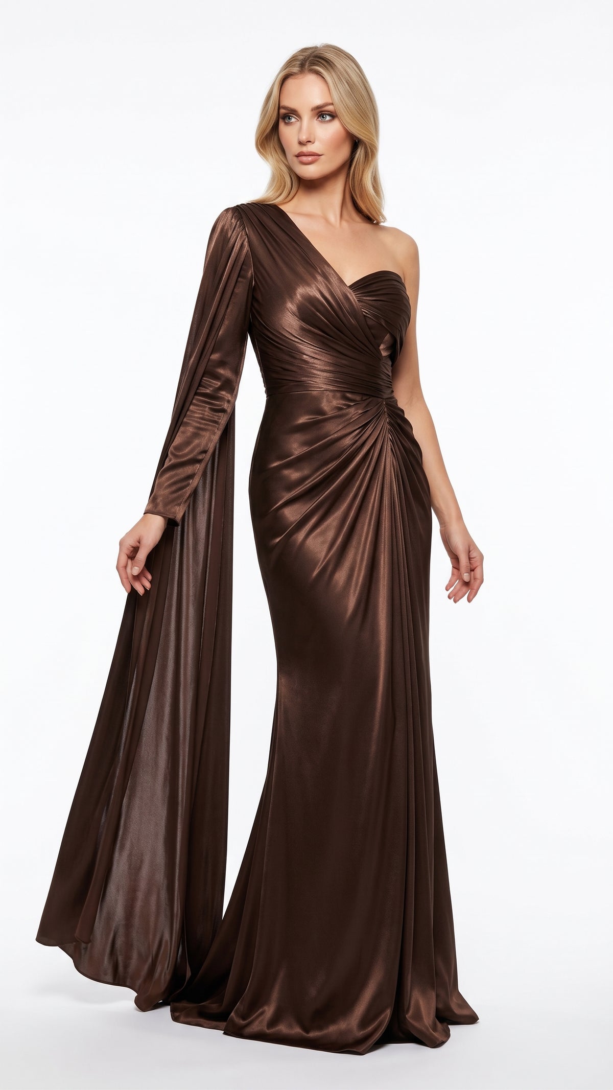 Asymmetrisches One-Shoulder Abendkleid in Metallic-Bronze Beschreibung: e419