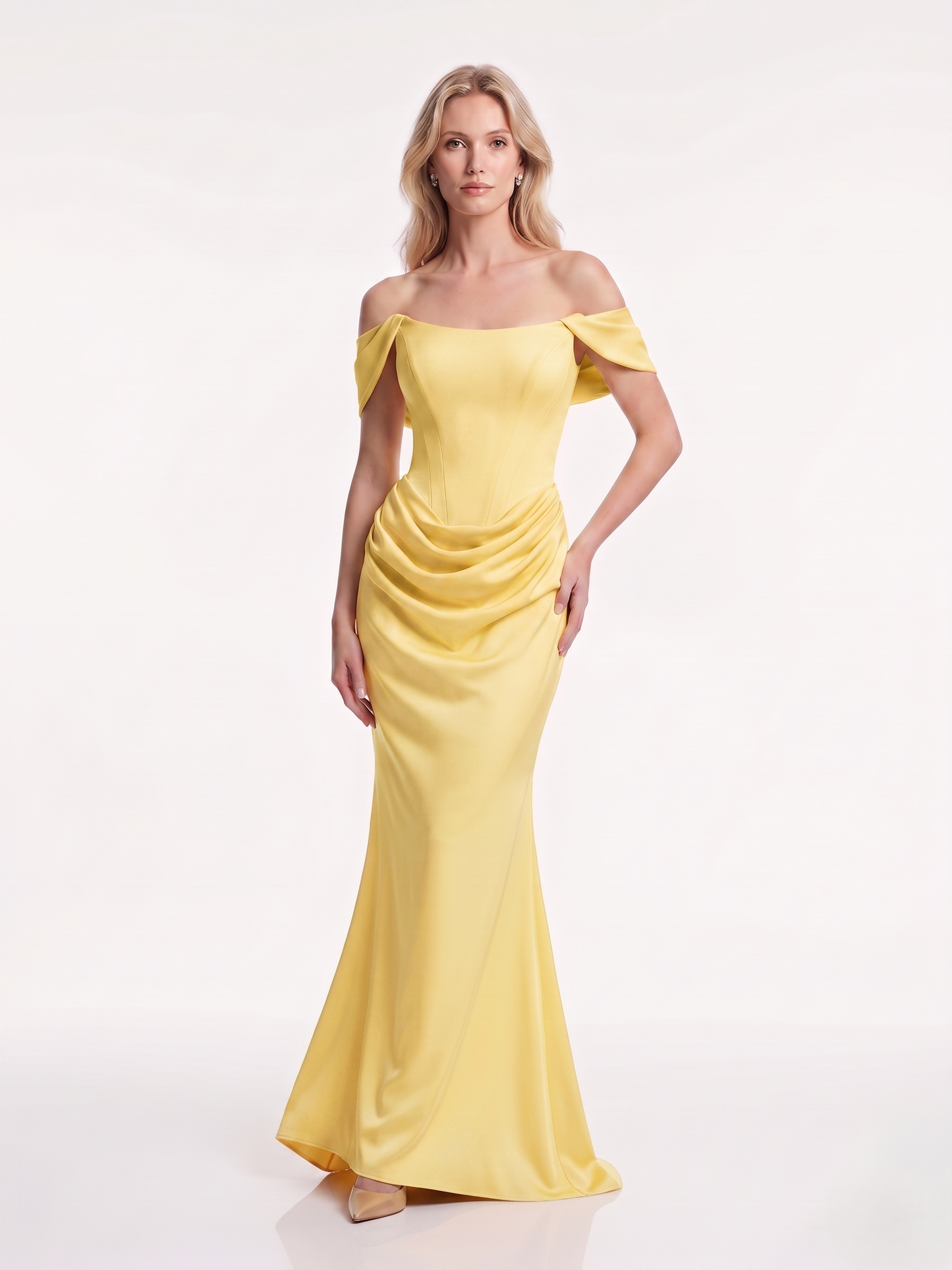 Schulterfreies Abendkleid mit Drapierung e385