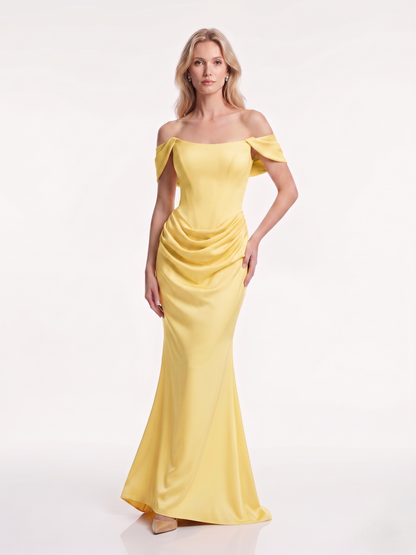Schulterfreies Abendkleid mit Drapierung e385