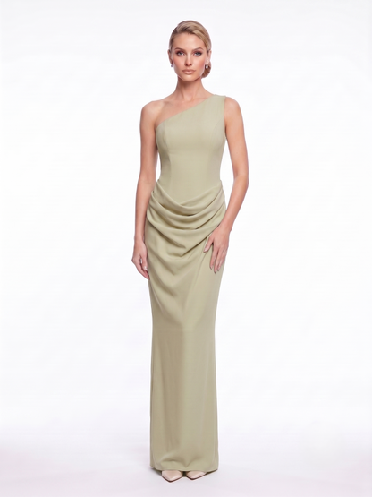 One-Shoulder Satinabendkleid mit Drapierung e387