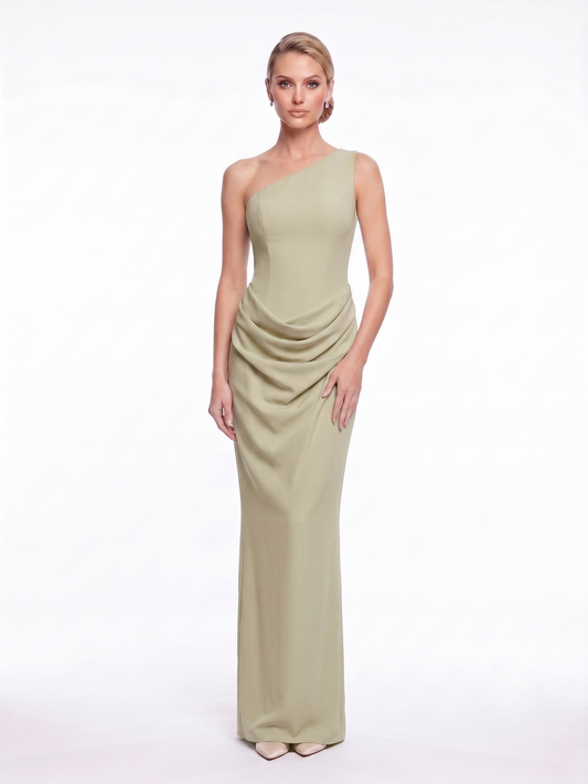 One-Shoulder Satinabendkleid mit Drapierung e387