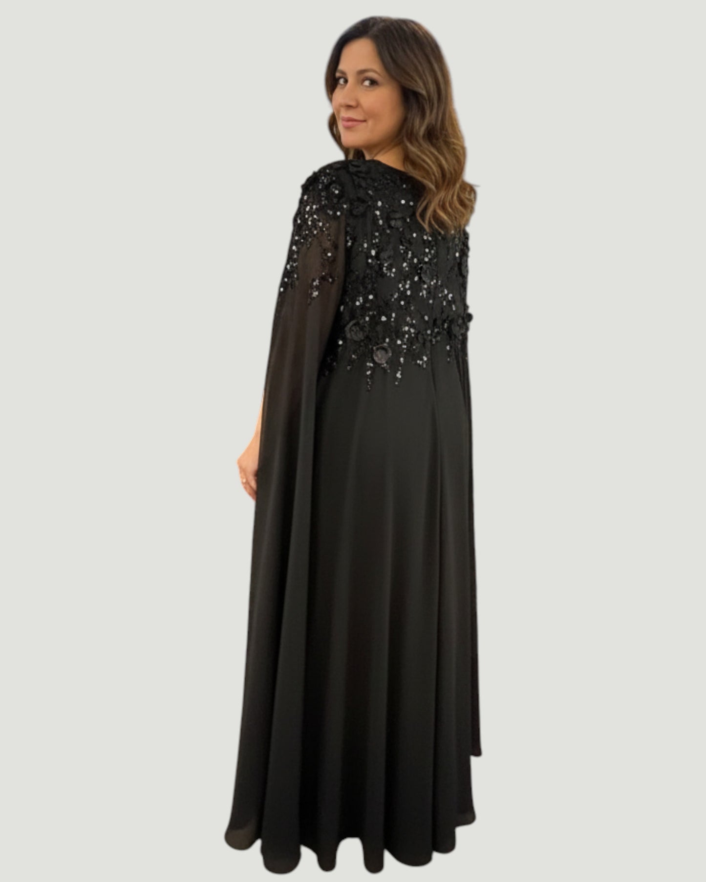 Elegantes Abendkleid mit Pailletten und Cape-Ärmeln E292