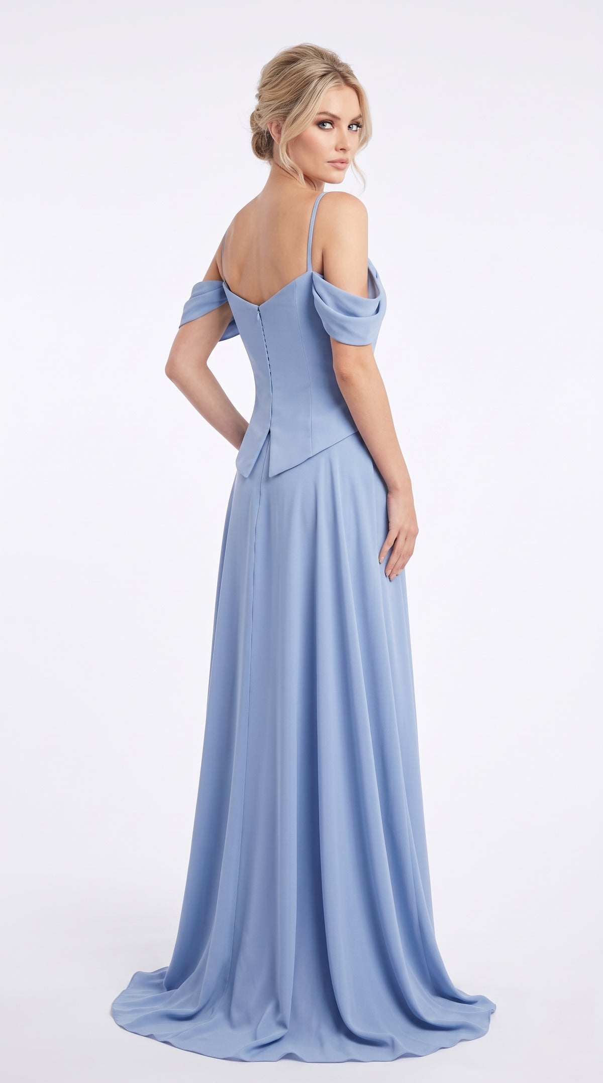 Elegantes fließendes Korsett-Abendkleid in Hellblau Beschreibung: e411
