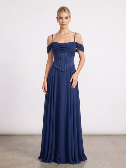 Elegantes fließendes Korsett-Abendkleid in Hellblau Beschreibung: e411