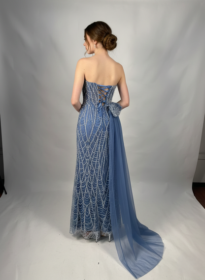 Verziertes Trägerloses Langes Abendkleid E341