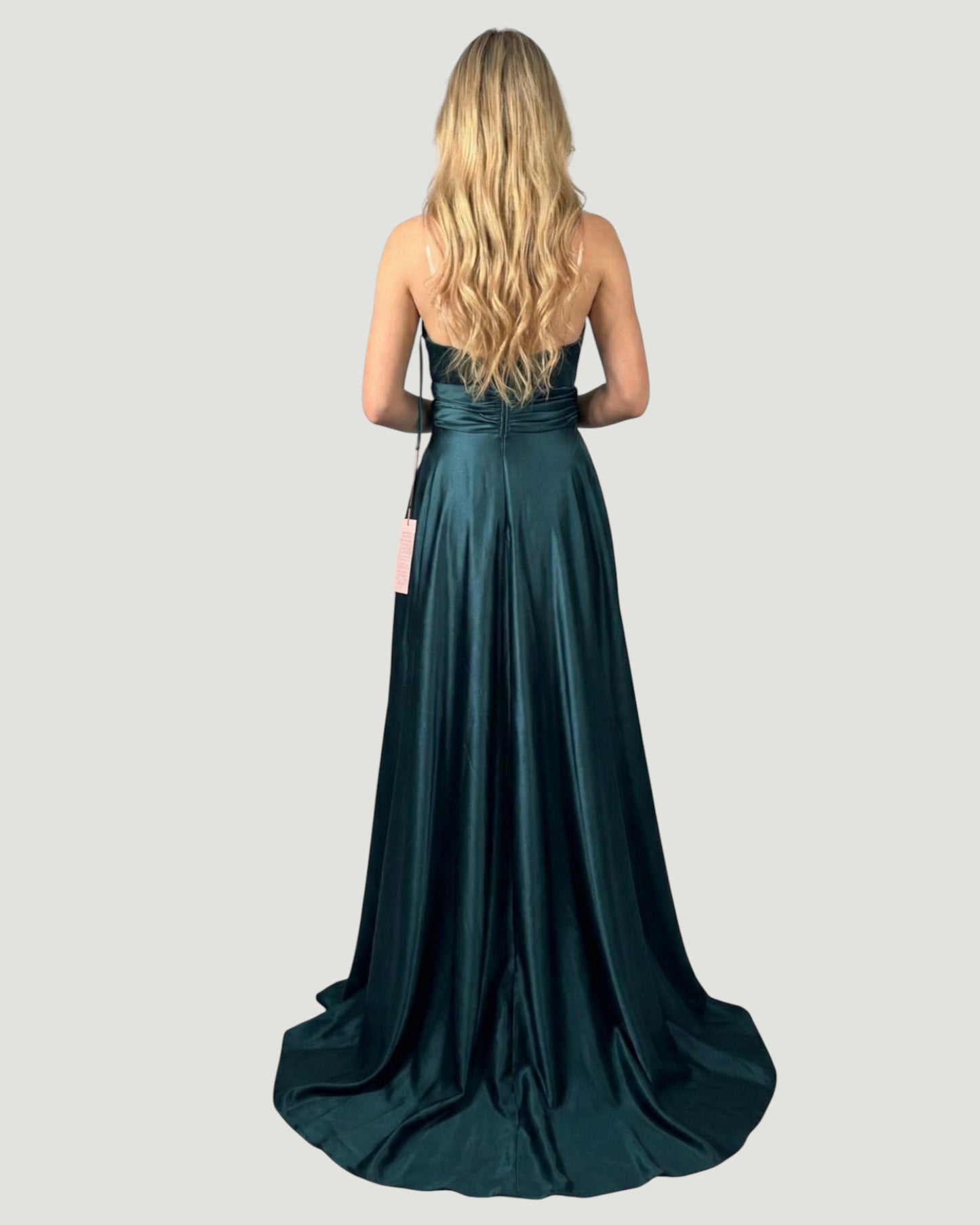 Elegantes Satin-Abendkleid mit V-Ausschnitt E293