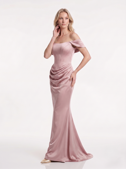 Schulterfreies Abendkleid mit Drapierung e385