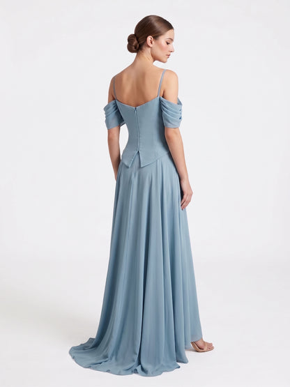 Elegantes fließendes Korsett-Abendkleid in Hellblau Beschreibung: e411