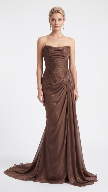 Elegantes trägerloses Abendkleid in schimmerndem Rosé Beschreibung: e412