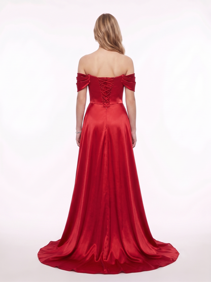 Langes Abendkleid mit U-Boot-Ausschnitt und Drapierung E370