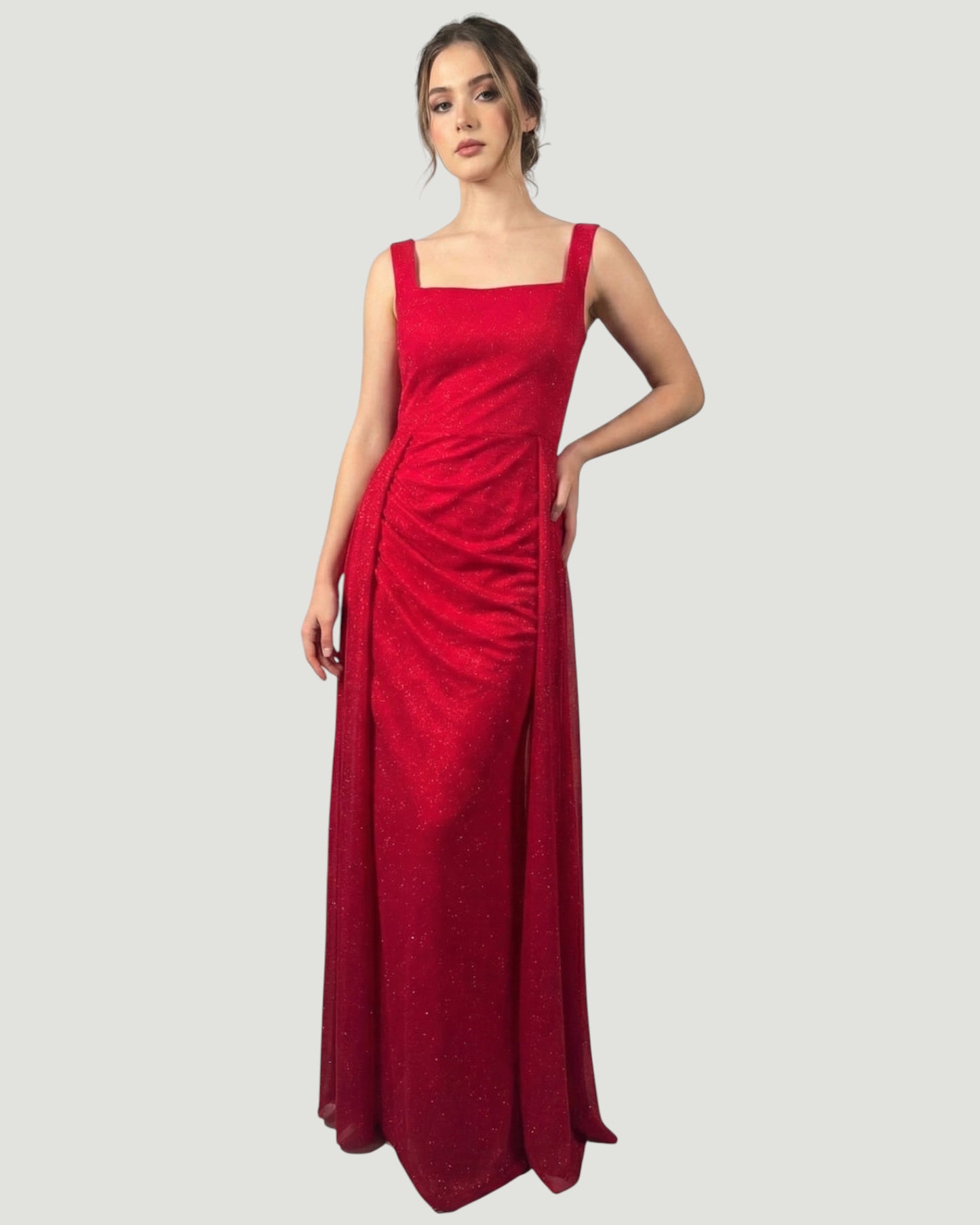 Schimmerndes Abendkleid mit Eckigem Ausschnitt - E295