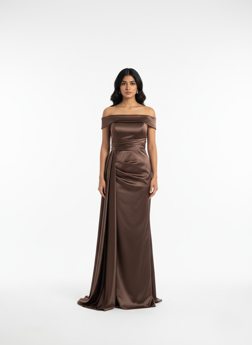 Elegantes Schulterfreies Satin-Abendkleid - E266