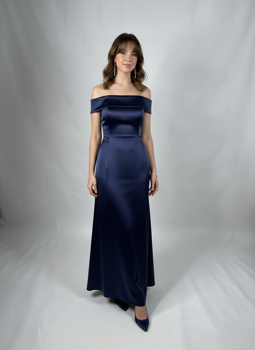 Schulterfreies Langes Abendkleid aus Satin E367