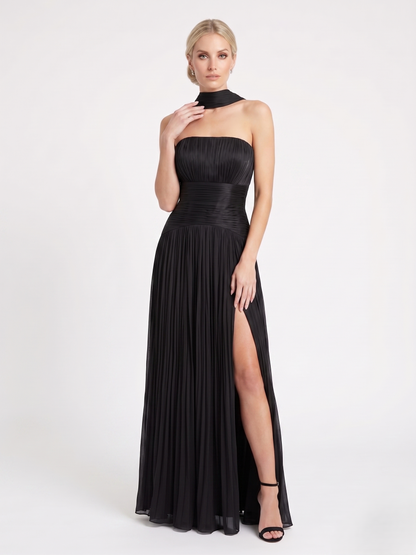 Elegantes trägerloses Plissee-Abendkleid in Rosé Beschreibung e397