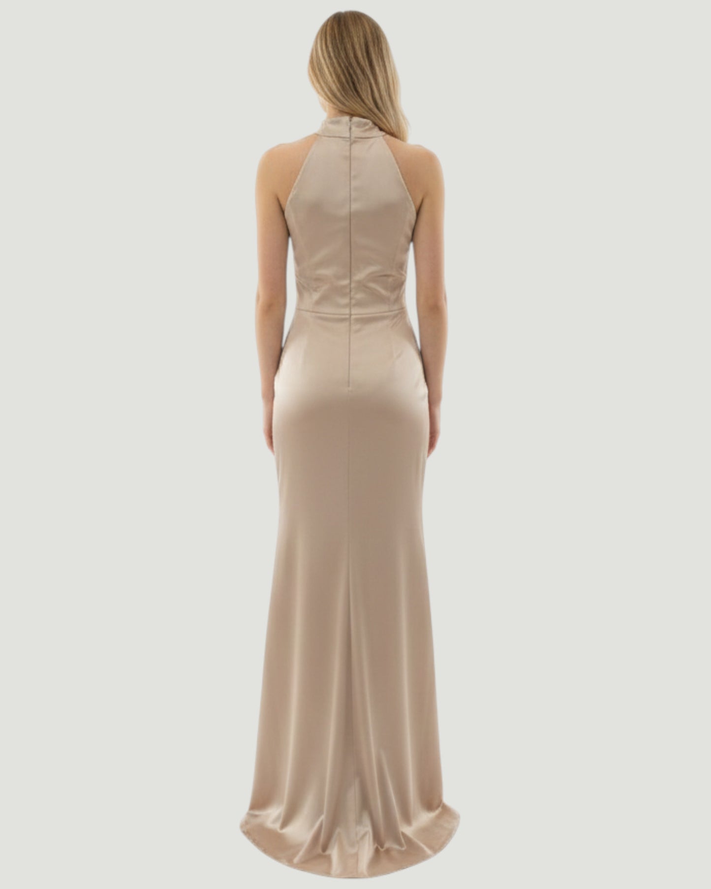 Drapiertes Satin-Kleid mit Neckholder - E277