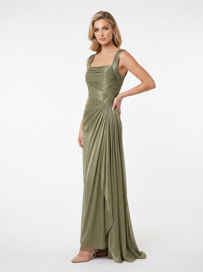 Elegantes Abendkleid mit Drapierung in Metallic-Kupfer Beschreibung: e414